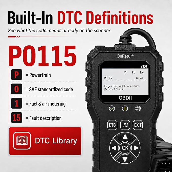V350 OBD2 Diagnostic Diagnostic Tool Tool, Code Reader, Engine Light Diagnostic Tool, Battery Voltage Tester, for OBD2 Cars & Trucks Since 1996
