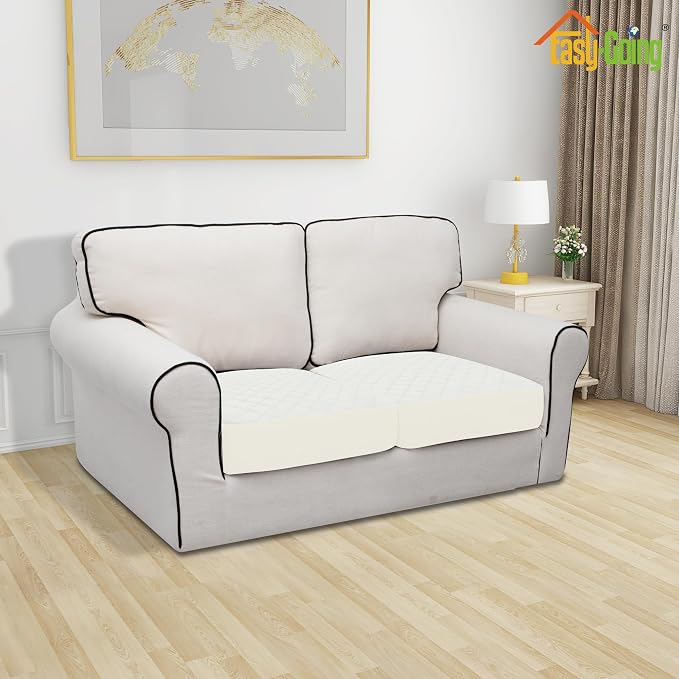 Easy-Going Waterproof Couch Cushion Covers, Non-Slip Leakproof Sofa Seat Cushion Slipcovers, Quilted and Stretch Furniture Protector for Dogs, Pets (2-Piece Sofa Cushion, Ivory)
