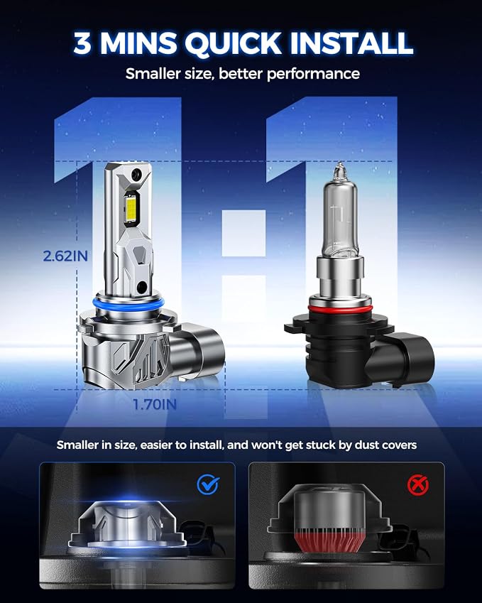 Marsauto 9005 Fog Bulbs, 40,000LM 800% Brighter 6500K White High-Performance HB3 Driving Light or Fog, Plug and Play, Pack of 2