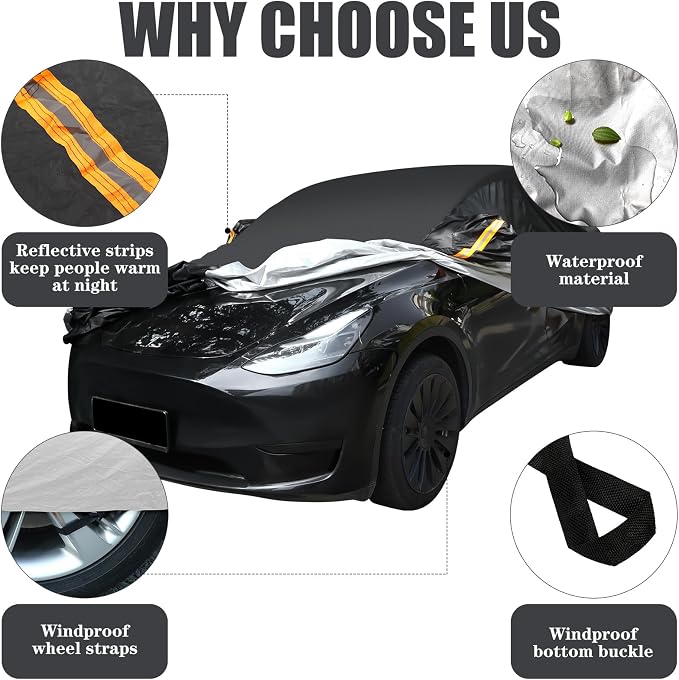 Riakrum Full Car Cover Waterproof All Weather for Automobiles Windproof Cover Rain UV Protection Sun Scratch Resistant Outdoor Universal(Fit Sedan Length (185-193'') 70'' H,Black, Silver)