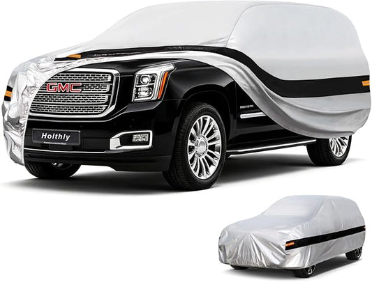 10 Layers SUV Car Cover Waterproof All Weather for Automobiles,100% Waterproof Outdoor Car Covers Rain Snow UV Protection.Custom Fit for GMC Yukon,Chevrolet Tahoe,Jeep Wagoneer,Lincoln MKT,etc