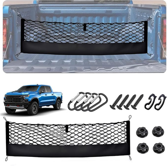 Truck Bed Cargo Net for 2019-2026 Chevy Silverado&GMC Sierra 1500/2500HD/3500HD Accessories, Envelope Style Trunk Mesh Cargo Net, Heavy Duty&Double-Layer Nylon Storage Rear Netting Holder Organizer