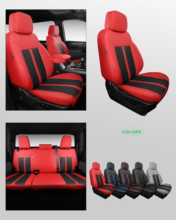 Custom Leather Seat Covers for 2019-2026 Sierra/Silverado 1500 | Only Crew Cab, Fits 2500/3500HD 2020-2026, no Rear Armrest/Seatback Storage, Waterproof, Scratch-resistant, Easy-clean
