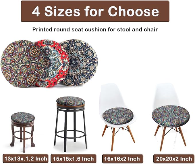 Sigmat Memory Foam Seat Cushion Anti-Slip Soft Round Stool Cushion Chair Pad 16 Inch Floral