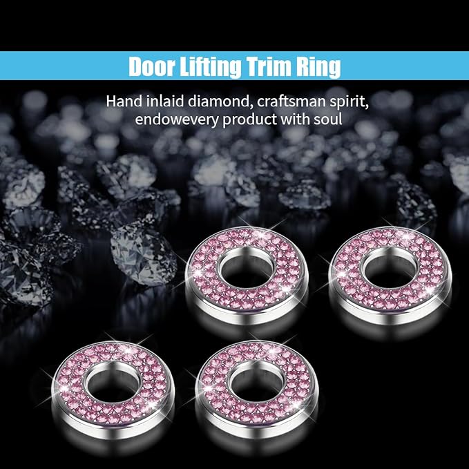 JOYCOURT 4Pack Bling Car Inner Door Lock Pull Stickers, Pink | Rhinestone Bling Car Pull Rod Bolt Decoration Cover Interior Car Accessories, for Mercedes-Benz A/B/C/E Class GLC GLA GLK GLA