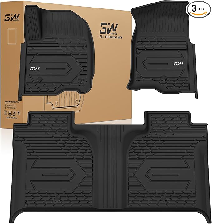 3W Floor Mats Fit for 2019-2026 Chevy Silverado/GMC Sierra Denali 1500 & 2020-2026 GMC Sierra 2500/3500 HD Crew Cab TPE All Weather Floor Liner, Fit for 2nd Row with Factory Carpeted Storage