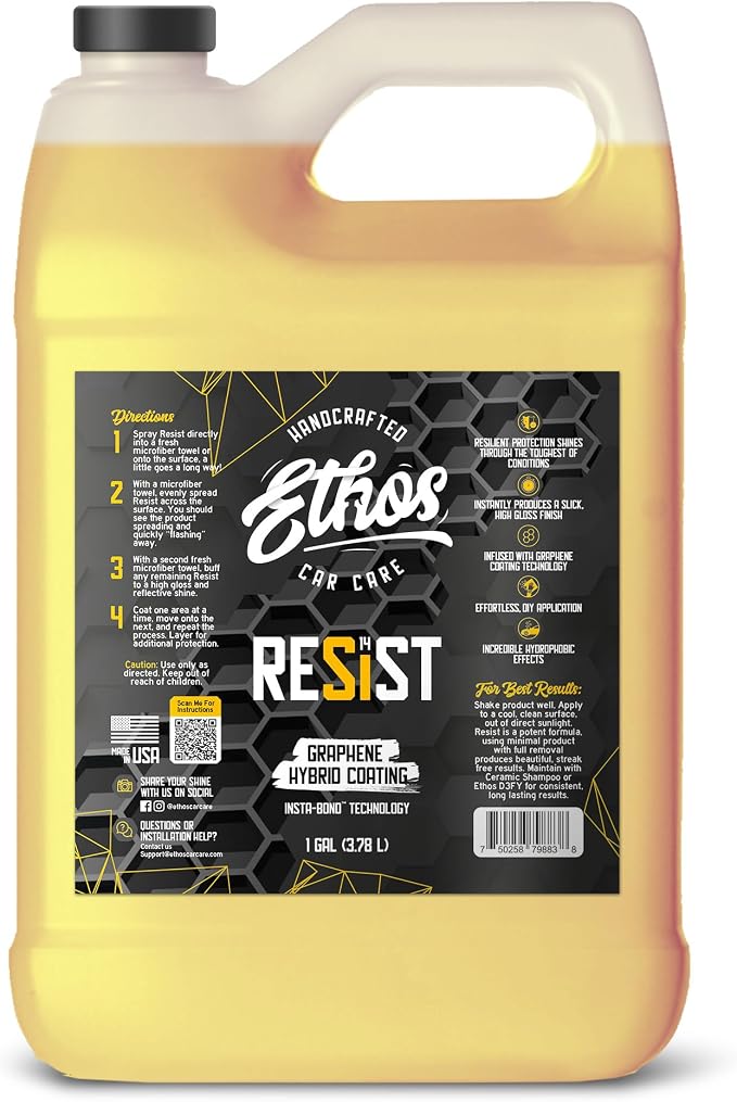 Ethos RESIST Graphene Spray Coating for Cars – Graphene Ceramic Coating Spray, Extreme Hydrophobic Protection, Gloss Enhancement, Ceramic Coating for Cars (Gallon)