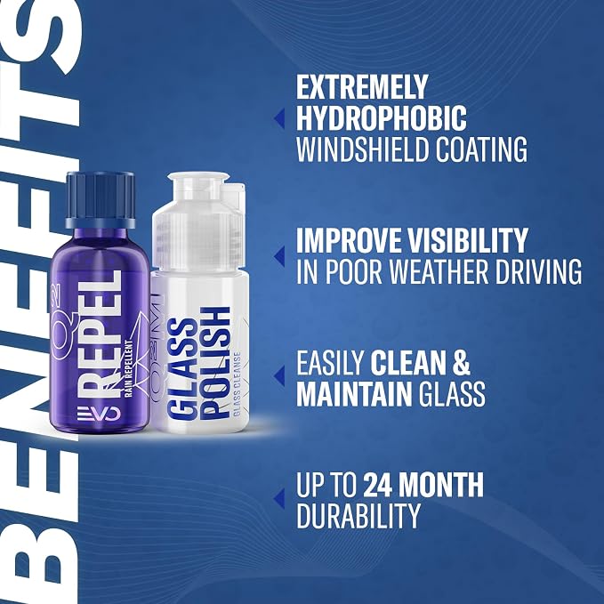 GYEON View EVO Ceramic Hydrophobic Windshield Coating for High Visibility | Ceramic windshield coating causes rain to bead and clear at speed — improves wet-weather visibility for up to 12 months 30ml