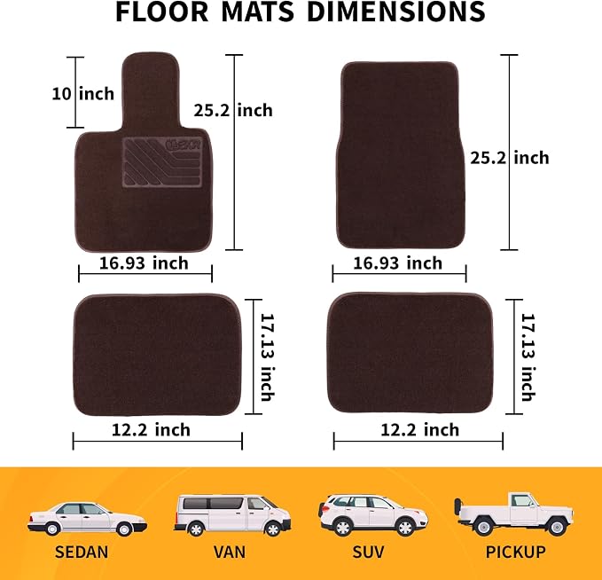 EKR All-Weather Universal Floor Mats,Thick Anti-Slip Car Carpet(Brown) | 0.5 inch Thick Anti-Slip Automotive Floor Mat with Driver Heel Pad Fit for SUV/Vans/Sedans/Trucks,Brown Carpet 4pcs Full set