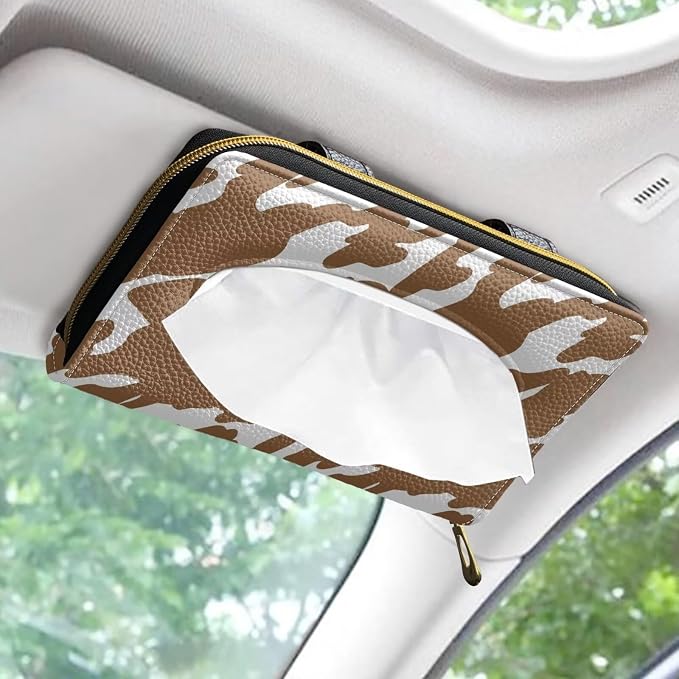 Brown Cow Car Tissue Box for Sun Visor Back Seat PU Leather Backseat Tissue Holder Car Visor Accessories Car Essentials