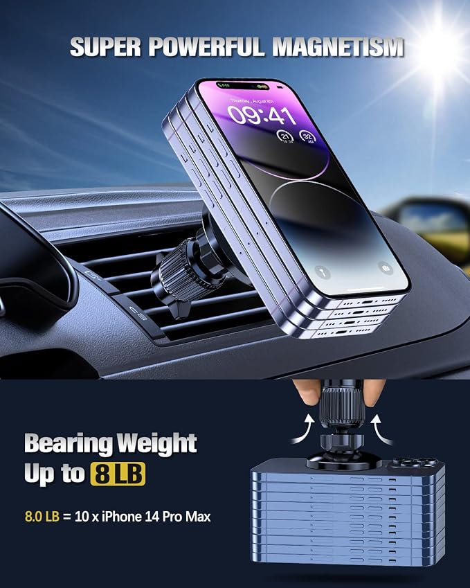 Magnetic Car Mount Charger 15W Magnetic Wireless Car Charger for iPhone 17 Accessories Magnetic Phone Holder for Car 3 in 1 Magnetic Car Mount for iPhone17Pro/16/15/14/13/12 Series Gifts for Men Women | N52 Strong Magnets, 360° Rotation, Dashboard & Ve...