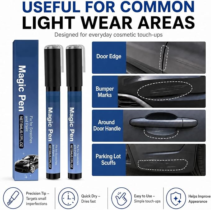 2026 Magic Car Scratch Remover Pen, Car Scratch Remover Pen, Clear Coat Touch Up Applicator for Light Surface Scratches, Small Paint Chips and Scuffs for Cars, Trucks, SUVs and Motorcycles (2Pcs)