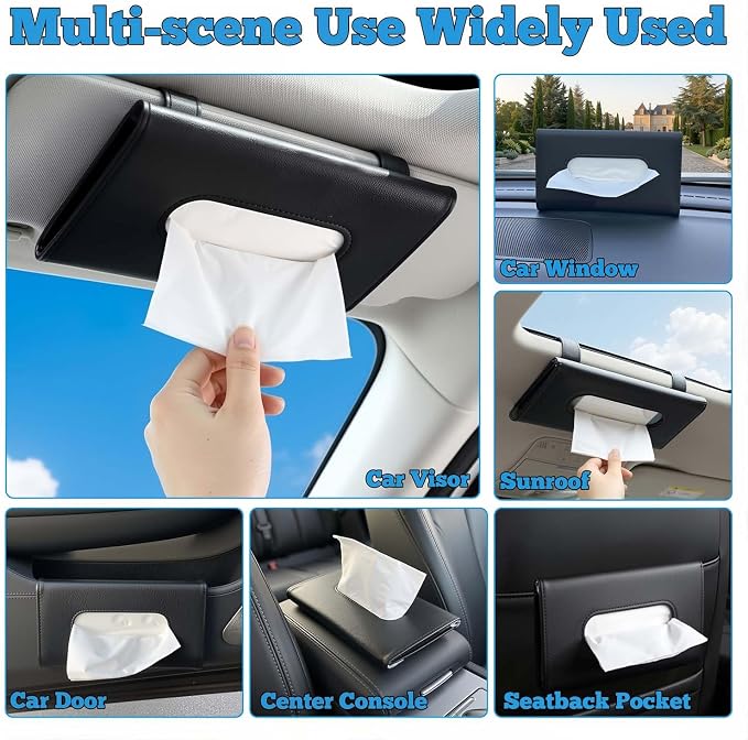 Blingbling Car Tissue Holder, Sun Visor Napkin Box, Premium PU Leather, Auto Napkin Case, Mask Holder for Car, with Tissue Refill, Vehicle Interior Accessories, Black