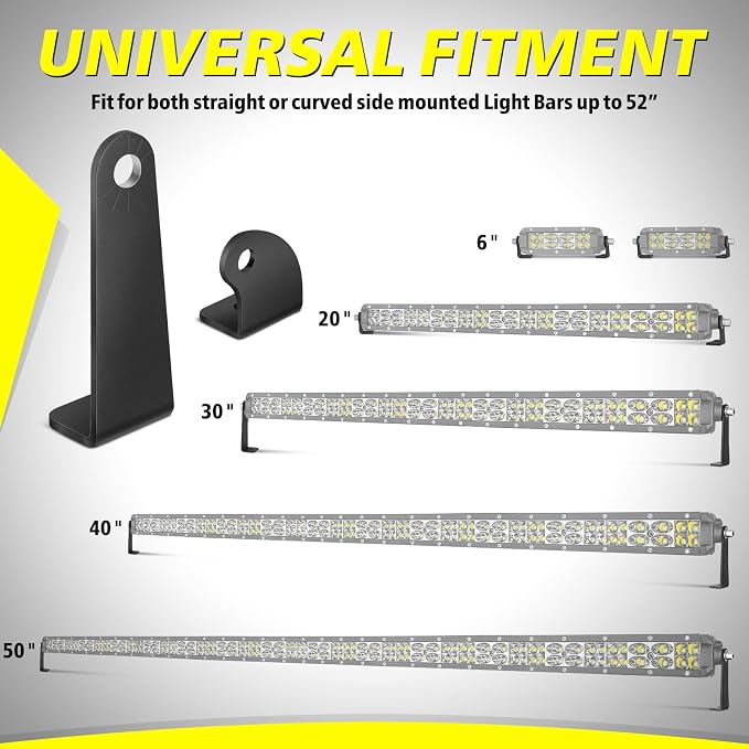 Light Bar Mounting Brackets 2 Packs Universal Side-Mounted Brackets for Straight or Curved Single-Row LED Light Bar Up to 52 Inch