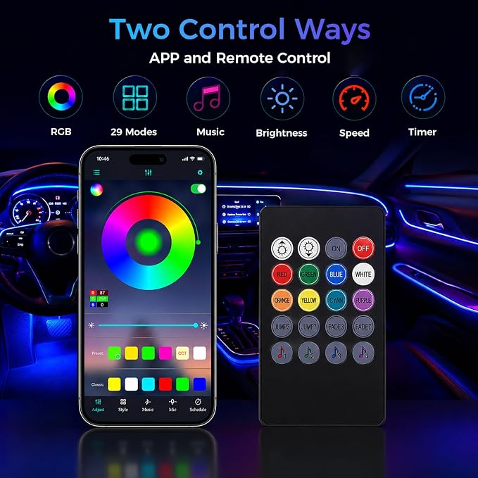 Interior Car LED Strip Lights with APP Control,10 in 1 RGB Multicolor with 315 inches Fiber Optic Ambient Lighting Kits,Car Neon LED Strip Lights with Music Sync Mode