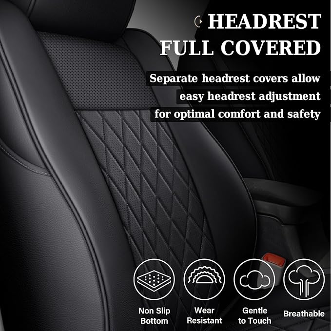 Coverado Tacoma Seat Covers, Car Seat Covers Front Seats, Leather Seat Covers for Cars Car Seat Protector Cushion Tacoma Accessories Custom Fit 2005-2023 Toyota Tacoma Double/Crew Cab(Black)