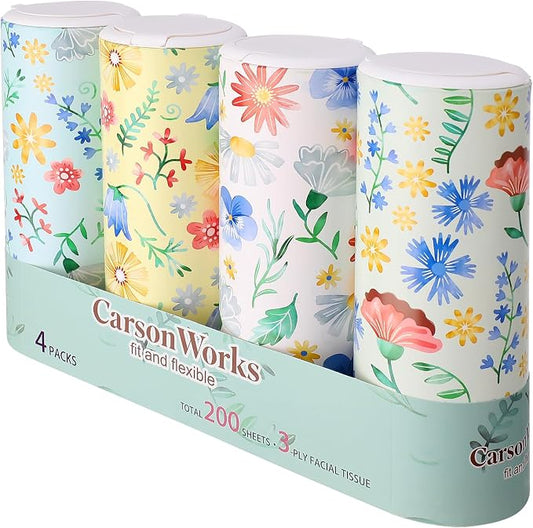 Car Tissues Cylinder 4 Packs Round Tissue Box Holder Perfect for Car Cup Holder, Napkins Box Round Container with Facial Tissues for Travel Car Bathroom Office School
