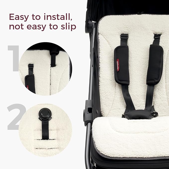 Momcozy Reversible Stroller Cushion | Universal Breathable Stroller Liner | Winter Warm Car Seat Liners | Crib Carriage Cushion Pad | Plush for Winter Use ＆Soft Fabric for All-Season Comfort