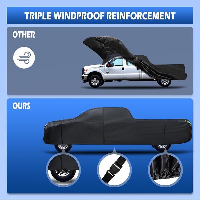 Truck Cover Waterproof All Weather, 6 Layers Pickup Cover Fit for Ford F250/F350, Chevrolet Silverado, Ram 2500, Gmc Sierra, See Size Chart (T5 Fit Truck Length Up to 266 inch)