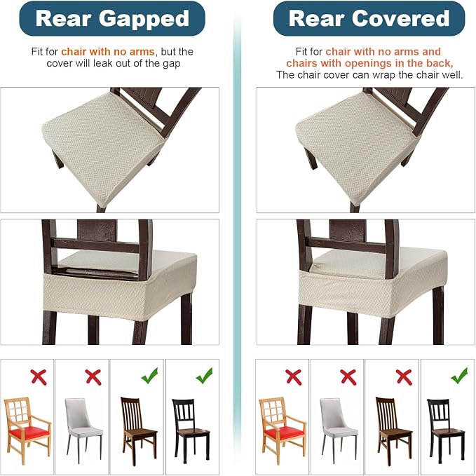 Genina Waterproof Seat Covers for Dining Room Chair Covers Waterproof Dining Chair Covers (2 PCS-Rear-Covered, Beige)