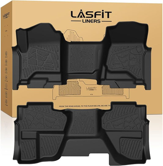 LASFIT Floor Mats 2014-2018 for Chevy Silverado/GMC Sierra 1500, 2015-2019 2500HD 3500 HD (Double Cab, Bench Seat Only) All Weather TPE Custom Fit Car Floor Liners, with Carpet Floor Only
