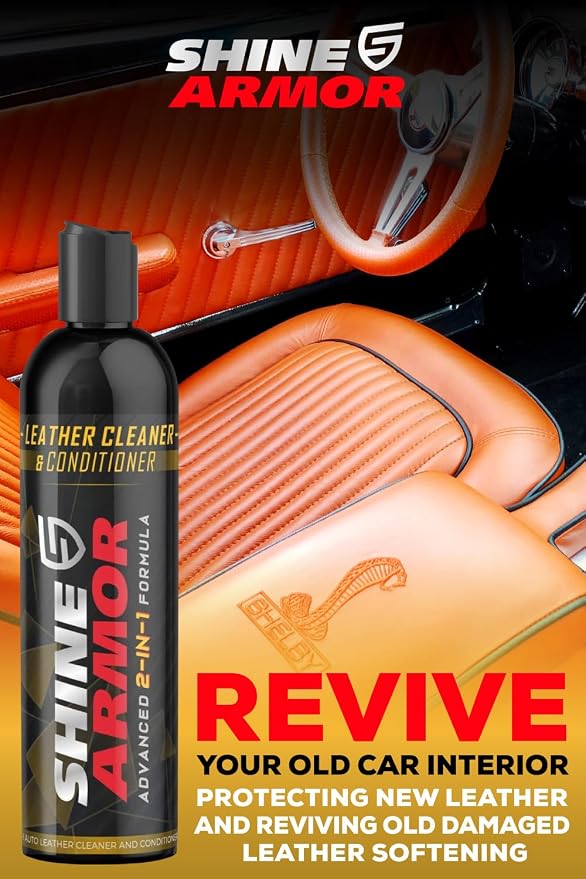 SHINE ARMOR Leather Cleaner Conditioner & Protector for Car Interior Apparel Furniture Auto Interiors Shoes Bags Purses Sofas Car Seats Steering Wheel 8 Fl Oz
