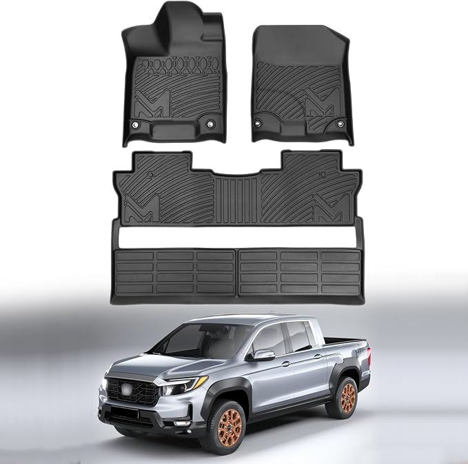 Floor Mats & Floor Liners Custom for 2017-2026 Honda Ridgeline Crew Cab, TPE Automotive All Weather Cover Protection Waterproof Black Front & Rear Row Full Set Car Mats, 3PCS