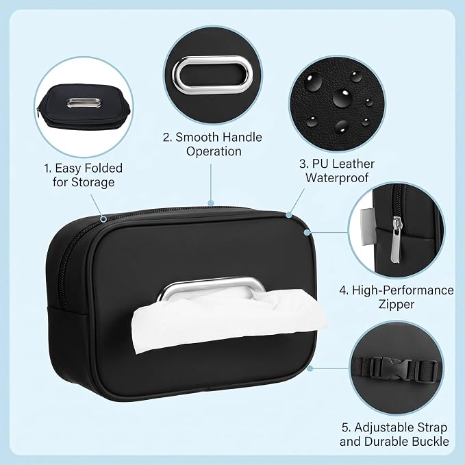 Novabright 3 Pack Car Tissue Holder Sun Visor Napkin Holder PU Leather Tissues Box Cover Backseat Rectangle Organizer for Car Sun Visor Black Organization Accessories