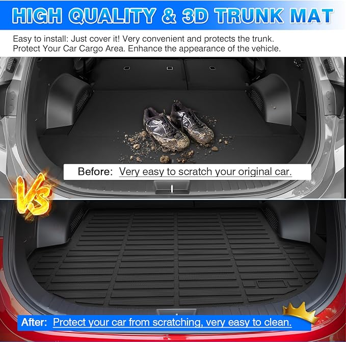 Santa Fe Cargo mat - Trunk Mat for Hyundai Santa Fe 5 Seats 2021-2023(Fit for All Models), All Weather Trunk Mat for Santa Fe Accessories, Heavy Duty Rubber Mats, Car Accessories