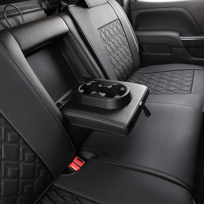 JOJOBAY Chevy Silverado Seat Covers,Leather Seat Covers for GMC Sierra,Custom Fit 2007-2026 1500 2500HD 3500HD Crew Double Extended Regular Cab,LT LZT RST(Rear Seat Covers,Black White)