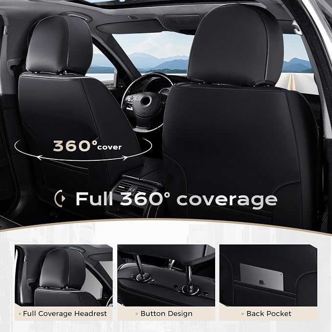 Coverado Car Seat Covers, Seat Covers for Cars, Waterproof Leather Auto Seat Protectors, Leather Car Seat Cushion, Car Interiors Accessories Universal Fit for Most Cars