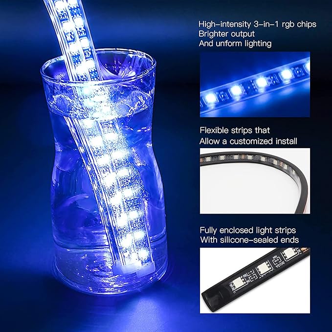 8PCS Motorcycle Underglow LED Light Kit, App Control Multicolor Motorcycle LED Light Kit Music Sync RGB Strips Light Waterproof Compatible with Harley Davidson Honda Kawasaki Suzuki