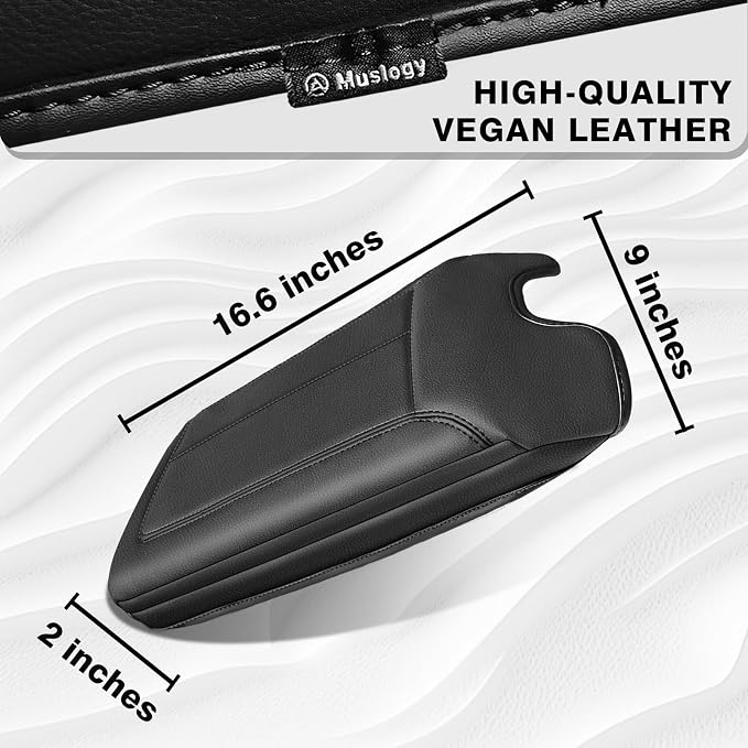 Muslogy Center Console Armrest Cover Fit for Ford F-150 F150 2009-2014 Accessories, Comfort Armrest Pad Console Lid Cushion Vegan Leather 1-Inch Extra Thick(Bucket Seat ONLY)