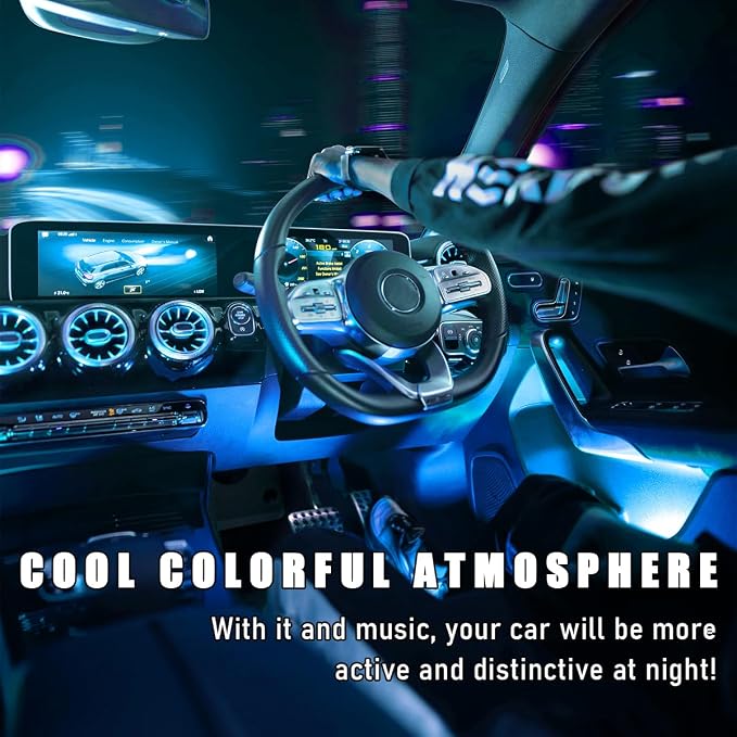 Wevdn Car Interior LED Strip Light, 12V 24 LED Waterproof Neon Ambient Night Light with USB Port, Automotive Atmosphere Decorative Under Dash Lighting Kit, Car Accessories (Ice Blue)