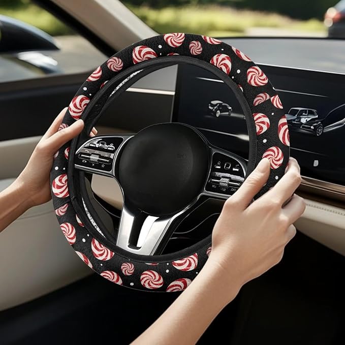 AFPANQZ Christmas Car Steering Wheel Cover Sweat Absorption Safe Driving | Candy Print, Sweat Absorbing Non-slip Steering Wheel Protection, Elastic Flexible Universal 14 to 15 inch