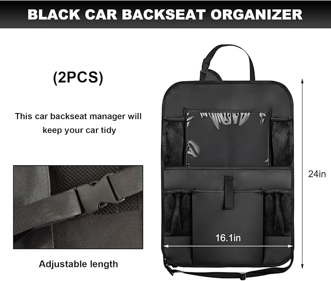 2PCS Car Backseat Organizer, Oxford Car Back Seat Protecter Kick Mat with Touch Screen Tablet Holder, Waterproof Automotive Seatback Storage Bag with Multi Functional Pockets (Large Pocket)