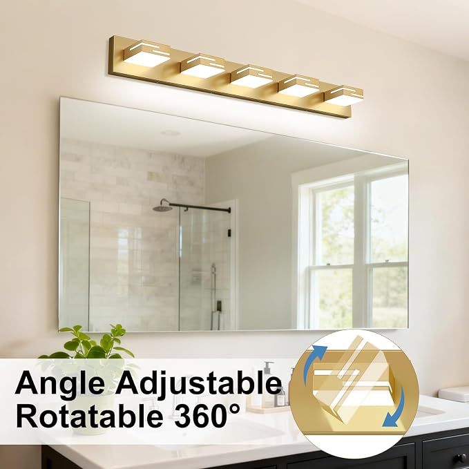 LED Modern Bathroom Vanity Light Fixtures, Dimmable Gold Vanity Lights for Bathroom Lighting Fixtures Over Mirror, with 360° Rotatable Heads 5-Light 36-inch (Cool White 6000K)