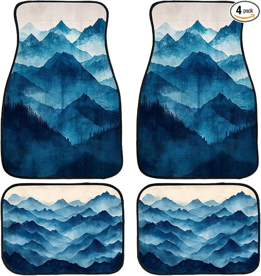 Abstract Car Floor Mats Set of 4 Blue White Mountain Block Art Carpet Front Rear Carpets Mat Non-Slip Auto Car Accessories Universal Fit Car Accessories for Truck