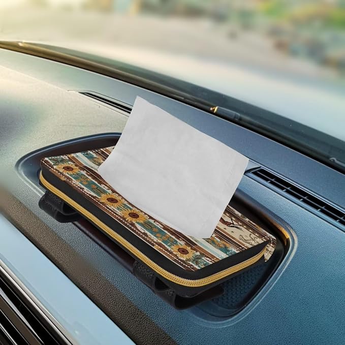 Tribal Horse Sunflower Car Tissue Box Sun Visor Napkin Holder Car Interior Accessories Car Tissue Holder for Car