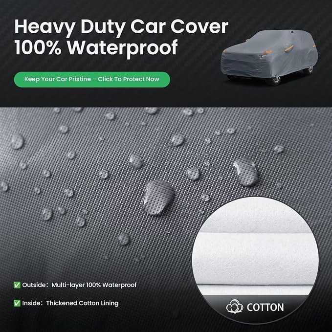 Large SUV Car Cover for Ford Expedition 100% Waterproof All Weather, Heavy Duty Outdoor Full Exterior Covers Rain Sun Wind UV Hail Protection.
