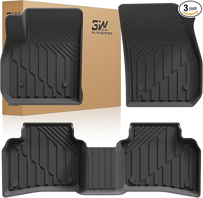 3W Floor Mats for Cadillac XT4 2019-2024 2025, Custom Fit TPE All Weather Car Accessories Cadillac XT4 Floor Liner, 1st and 2nd Row Car Mats Black