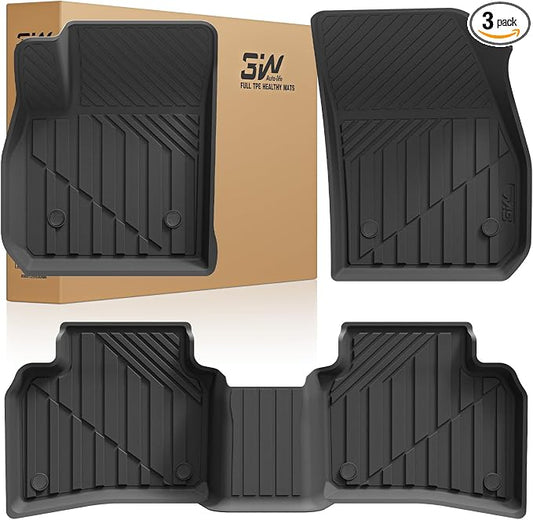3W Floor Mats for Cadillac XT4 2019-2024 2025, Custom Fit TPE All Weather Car Accessories Cadillac XT4 Floor Liner, 1st and 2nd Row Car Mats Black