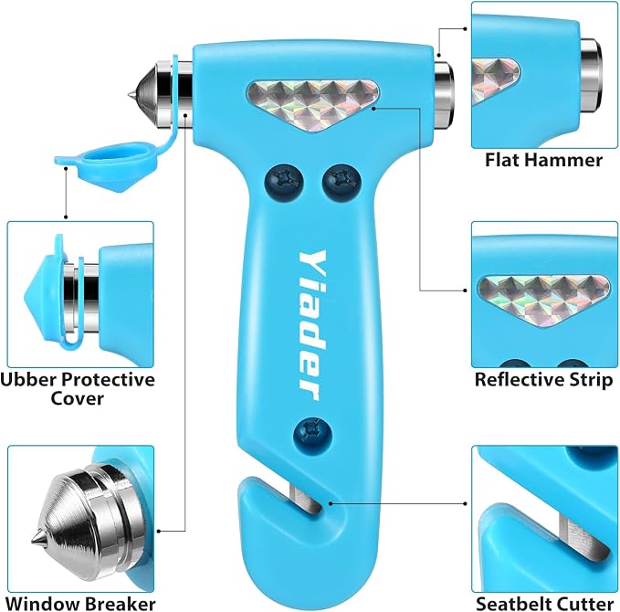 Window Breaker, 3-in-1 Emergency Escape Tool with Car Window Breaker and Seatbelt Cutter, Car Safety Hammer Car Essentials Tool for Women（Blue）
