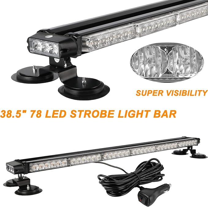 ASPL 38.5" 78 LED Strobe Light Bar Double Side Flashing High Intensity Emergency Warning Flash Strobe Light with Magnetic Base for Safety Construction Vehicles Tow Trucks Pickup (Blue/White)