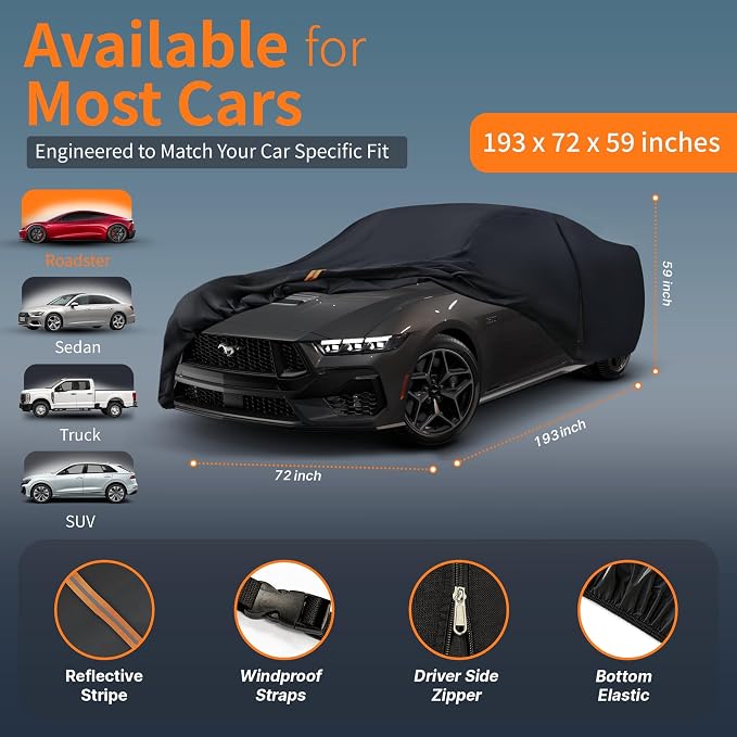 Car Cover Outdoor Coupe Covers(Length up to 193 inch) Universal Fit for Ford Mustang,Chevrolet Camaro Corvette,Toyota Camry,Tesla Model 3,BMW 3/4 Series,VW Jetta etc,Size C4(See Size Chart)