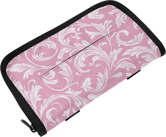 Car Tissue Holder Car Napkin Holder Tissue Box Dispenser Storage Case Sun Visor Mask Holder Accessories with Adjustable Straps Reusable Refillable Pink Damask Swirl