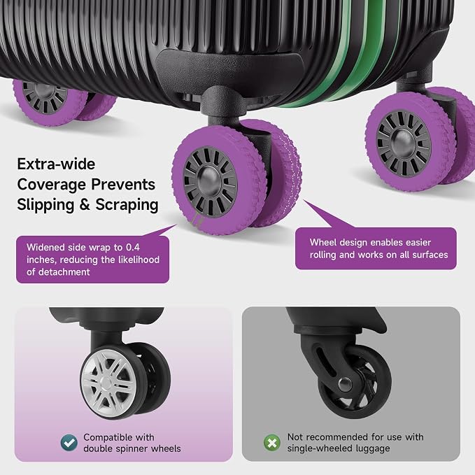 Upgraded 8 Pcs Luggage Wheel Covers, Silicone Protective Covers for 2-2.4" Suitcases Spinner Wheel, Wear-Resistant, Anti-Noise, Thickened Protector, Travel Accessories (Purple)
