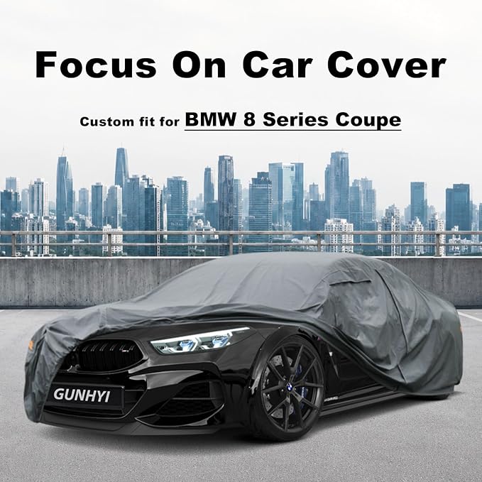 GUNHYI Premium Car Cover Custom Fit BMW 8-Series Coupe/Cabriolet, 16 Layers Heavy Duty Car Cover Waterproof All Weather with Zipper Door for Sun Rain Snow Dust Uv Protection