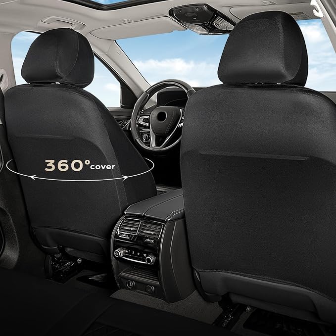 Coverado Seat Covers Full Set, 5 Seat Black Car Seat Covers, Leather Car Seat Protectors, Automotive Front and Back Seat Covers, Waterproof Car Seat Cushions Universal Fit for Most Sedan, SUV, Truck