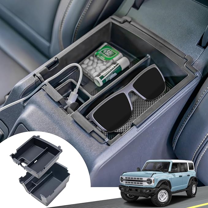 TOPINSTALL Double-Layer Tray Compatible with 2025 2026 Ford Bronco 4 Doors Automatic Transmission ONLY, Full Size Bronco 2PCS Console Organizer (Not for Manual Transmission & 2 Doors & Bronco Sport)
